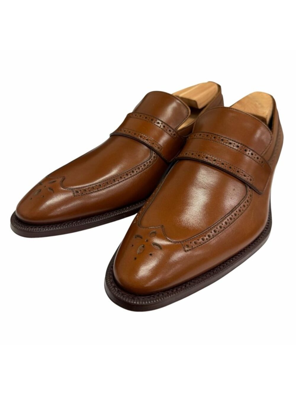 Louis Vuitton Leather Wingtip Medallion Perforation Loafers Brown
